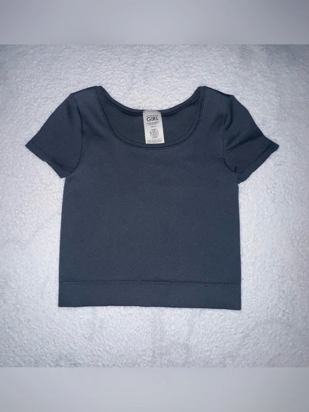 Athleta Girl Rib Crop Tee Gray Seamless Stretch Compression Medium M Blue